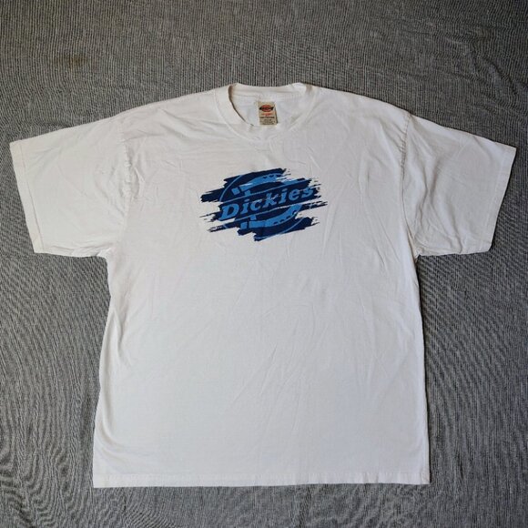VINTAGE Dickies Shirt Mens Size XXL White Blue Logo Crewneck Cotton - Picture 1 of 7